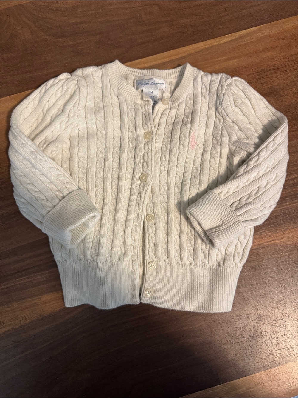 Ralph Lauren Cream Cable Knit Button-Front Cardigan